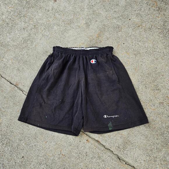 Vtg 90s CHAMPION Embroidered C Spellout Logo Plain Cotton Athletic Shorts Lg - Picture 1 of 6